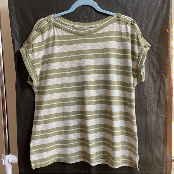 Talbots XLP Green Striped  Boxy Short Sleeve Tee Button Summer Casual**READ** - Picture 1 of 8